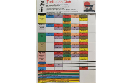 les Horaires des Dojos du Torii 